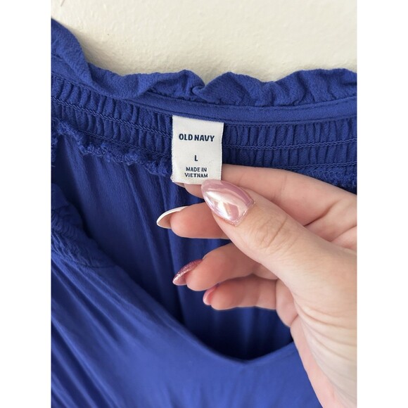 Old Navy Blue Maxi Dress Large Tiered Flowy Boho Minimalist Resortwear Summer - Picture 3 of 6